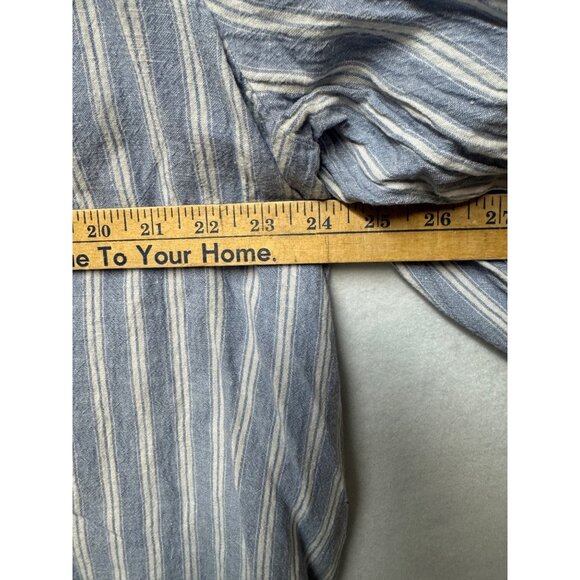 Angels New York Womens 2X Blue & White Striped Boho Blouse Pom Pom Tassel Ties - Picture 5 of 9